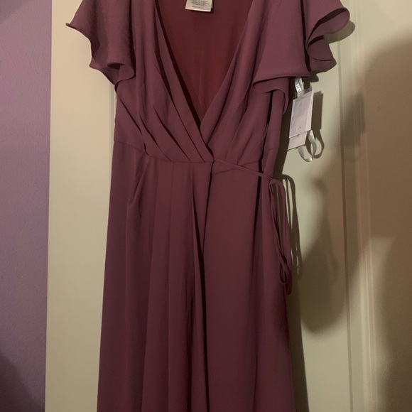 FLUTTER SLEEVE GEORGETTE WRAP BRIDESMAID DRESS - Picture 3 of 5